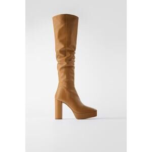ZARA Platform Leather Heeled Boots - 6